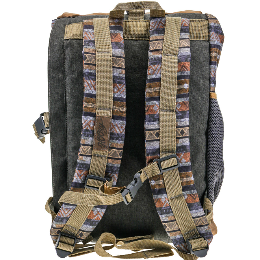 "Topper" Hooey Backpack Grey/Tan Stripe Pattern W/Tan Accents The