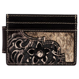 Justin Slim Card Wallet - Dark Brown Floral Tooling