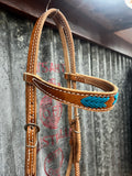 Light Oil Browband Headstall - Blue Stitching