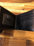Justin Bifold Wallet - Dark Brown Floral Tooling With Cowhide Inlay