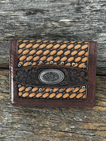 Men's Leather Wallet - Card Wallet with Basket Tooling
