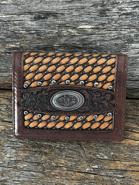 Men's Leather Wallet - Card Wallet with Basket Tooling