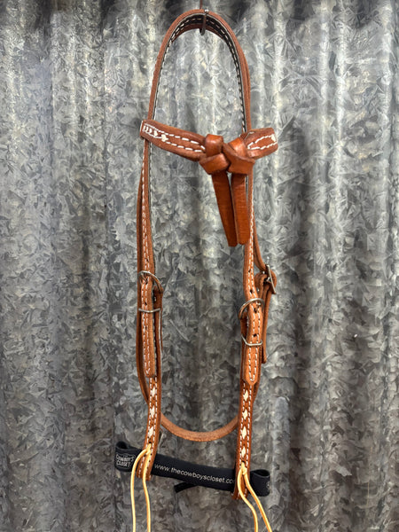 Leather Crossover Headstall - White Buckstitch