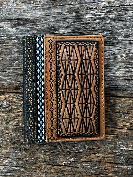 Men's Leather Wallet - Card Wallet with Diamond Tooling