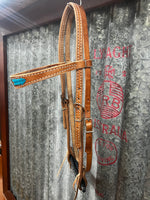 Light Oil Browband Headstall - Blue Stitching