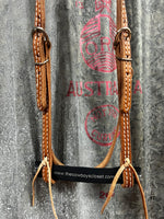 Light Oil Browband Headstall - Blue Stitching