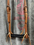 Light Oil Browband Headstall - Blue Stitching