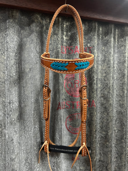 Light Oil Browband Headstall - Blue Stitching