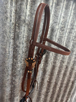 Oiled Harness Browband Headstall With Cowboy Gambler Buckle