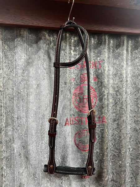 Leather One Ear Bridle - 5/8" Rosewood Spider Stamp