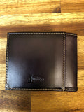 Justin Bifold Wallet - Dark Brown Floral Tooling With Cowhide Inlay
