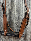 Double Stitched Headstall with Barbed Wire Tooling