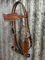 Double Stitched Headstall with Barbed Wire Tooling