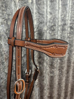 Double Stitched Headstall with Barbed Wire Tooling