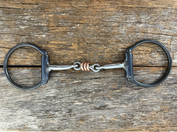 Dutton "43" D-Ring Snaffle Bit - Three Piece Dog Bone W/ Copper Rings (43-12)