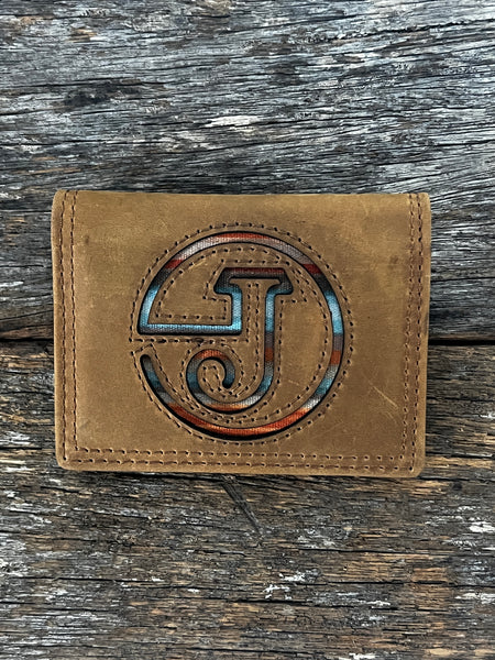 Men's Leather Wallet - Card Wallet with Round Logo Serape Inlay