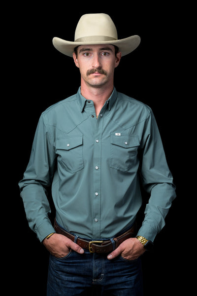Ferrell - Pearl Snap Long Sleeve Shirt (Core Aqua)