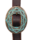 3/4" Leather One Ear Bridle - Oval Antiqued Copper & Turquoise Buckle