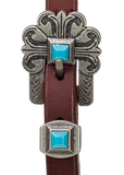 3/4" Leather One Ear Bridle - Antique Silver & Turquoise Stone