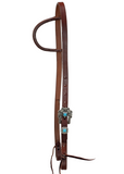 3/4" Leather One Ear Bridle - Antique Silver & Turquoise Stone