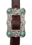 3/4" Leather One Ear Bridle - Silver Daisy & Turquoise Stone