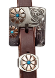 3/4" Leather One Ear Bridle - Copper Flower & Turquoise Buckle