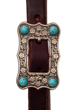 3/4" Leather One Ear Bridle - Copper Daisy & Turquoise Stone