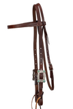 3/4" Browband Headstall - Silver Daisy & Turquoise Stone (Dark Oiled)