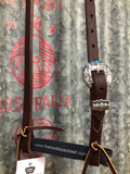 3/4" Leather One Ear Bridle - Scrolled Turquoise Dotted Buckle