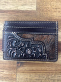 Justin Slim Card Wallet - Dark Brown Floral Tooling