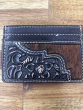 Justin Slim Card Wallet - Dark Brown Floral Tooling
