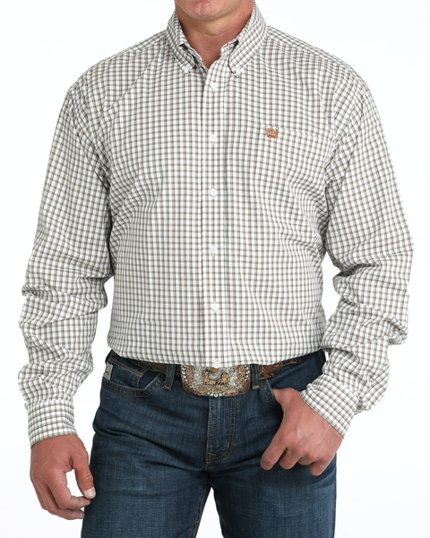 Cinch Men's Western Shirt - White & Olive Check (MTW1105983)
