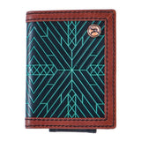 Hooey Neon Moon Roughy Bifold Money Clip Wallet - Black/Brown w/Turquoise Aztec