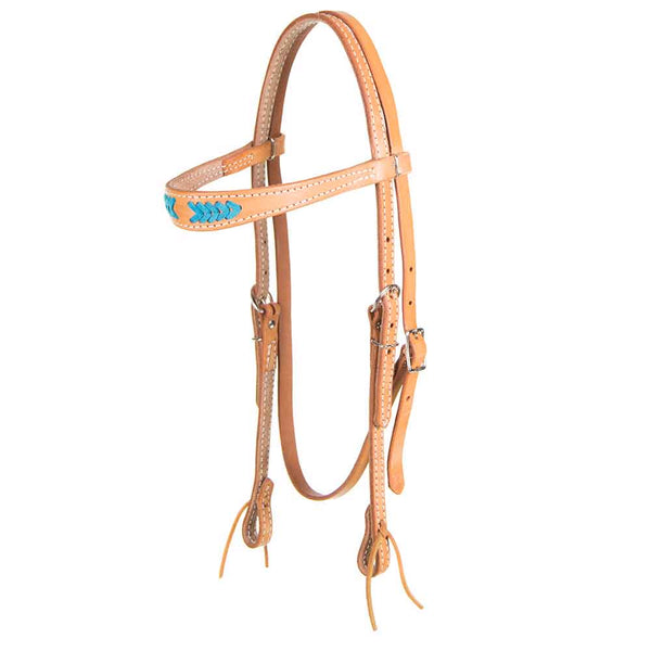 Light Oil Browband Headstall - Blue Stitching