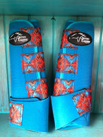 Set Of 4 Ortho Equine Complete Comfort Boots - Teal With Aztec II