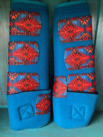 Set Of 4 Ortho Equine Complete Comfort Boots - Teal With Aztec II