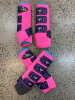 Set Of 4 Ortho Equine Complete Comfort Boots - Hot Pink with Turquoise Trim & Native Straps